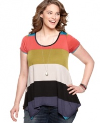 ING's plus size colorblocked top can make any outfit into a bright, bold fashion statement!
