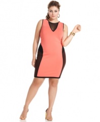 Lock up a blazing hot look with Baby Phat's sleeveless plus size dress, featuring an on-trend colorblocked design.