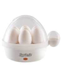In the mood for eggs, but don't want to put in the work? Your wish is granted! The EggGenie egg cooker delivers perfectly poached or boiled eggs -- hard, medium or soft -- with no water to boil and no clocks to watch. Simply add the required amount of water and let the steam go to work. One-year warranty. Model 8095.