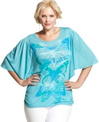 Take your look to super-cute heights with Style&co.'s plus size top, featuring an embellished butterfly print.