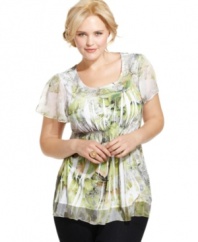 Refresh your look for summer with Style&co.'s short sleeve plus size top, finished by a sublimated print.