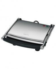 Pressed for time? This Krups panini maker distributes heat quickly and evenly, transforming soon-to-be grilled cheese, Rubens and other sandwiches into easy and irresistibly delicious meals. Nonstick cooking plates make cleanup as easy as cooking. One-year limited warrranty. Model FDE312-75.