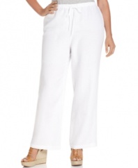 Indulge in the chic comfort of J Jones New York's plus size linen pants, featuring a drawstring waist.