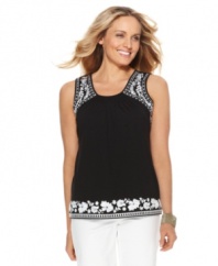 Add a handcrafted touch to your wardrobe with this Charter Club petite top, rendered in breezy cotton and featuring embroidered accents. (Clearance)