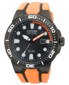 Vibrant orange accents pop on this professional quality diver's watch from Citizen. Built with Eco-Drive technology, harnessing natural and artificial light, never needing a battery.