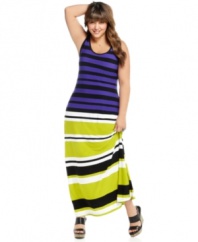 Score one of the season's most-wanted styles with ING's sleeveless plus size maxi dress, rocking on-trend stripes!