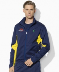 Ralph Lauren's official limited edition US Open Ball Boy jacket is crafted from sleek stretch microfiber with bright accents and a ventilating mesh lining.