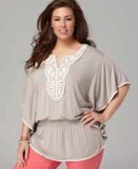 Add boho-chic flair to your casual lineup with Style&co.'s butterfly sleeve top, accented by a crocheted neckline.