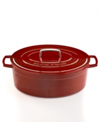Your go-to for getting it done right in the kitchen, this versatile dish is perfect for baking casseroles, browning meats and much, much more. The heavy-duty construction distributes heat evenly, locking moisture in to slow-cooked stews and braised roasts. From prep to presentation, this attractive enameled cast iron pot goes with ease, featuring generously sized handles for a secure, confident grip. Lifetime warranty.