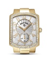 Beautiful mother of pearl and diamonds accents add glamour to this classic timepiece from Phillip Stein.