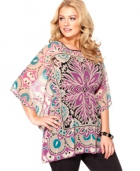 Flaunt your bold side with Alfani's butterfly sleeve plus size top, spotlighting a dynamic print!