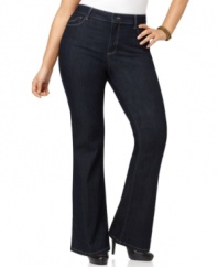 A flattering flared fit highlights Not Your Daughter's Jeans' plus size style, finished by a dark wash.