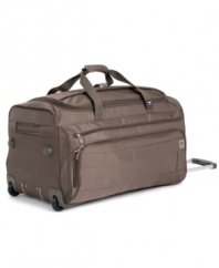 Fly lighter. Crafted from an innovative lightweight Dura-Tec material, this rolling duffel has a fully integrated fiberglass frame that rolls effortlessly along for the ride. A fully-lined interior is the perfect size for simply picking up & going and still packing in all of the necessary essentials.