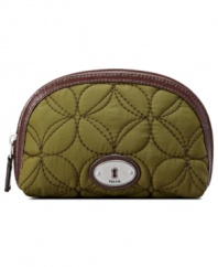 Have a pretty party wherever you go with this cute cosmetic case from Fossil. Vintage-inspired quilted pattern, iconic hardware and supple leather trim adorn the outside, while inside offers plenty off room for all your beauty lust-haves.