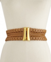 Go for an ultra-hourglass look with this beautifully braided belt by Steve Madden. Complete with a glam gold-tone hook closure.