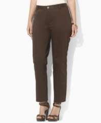 Fashioned from easy stretch cotton twill, these plus size Lauren by Ralph Lauren pants are cut with a straight leg for polished, casual style.