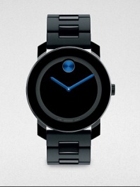 A modern, minimalist design with superior technology and functionality, complemented by a solid dial with electric blue contrast hands and a polymer link bracelet for an understated, handsome finish.Round bezelQuartz movementWater resistant to 3ATMStainless steel case: 42mm(1.65)Polymer strapImported