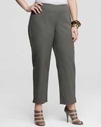 Stretch organic cotton is minimally styled into sleek Eileen Fisher Plus ankle pants for modern versatility.