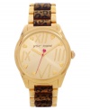 Show your spots with this golden watch from Betsey Johnson. Prettied up with leopard print and heart accents.