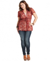 Be a top style pick this season with Eyeshadow's short sleeve plus size top, crafted from floral-print lace!