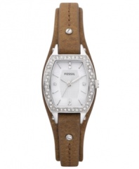 Glitz goes back to nature with the stunning mix of rustic leather and shimmering accents in this Fossil watch.