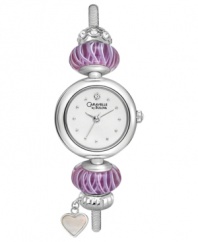 Lovely lavender beads and heart charms make this bangle watch from Caravelle by Bulova a darling choice for special occasions.