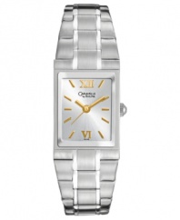 A square design gets a stylish twist with golden hues on this Caravelle by Bulova watch.