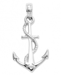 Set sail with this seasonal charm. Perfect for the lady sailor, this 14k white gold charm features a 3-dimensional anchor and rope. Chain not included. Approximate length: 9/10 inch. Approximate width: 1/2 inch.
