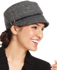 Perfect to wear with a t-shirt and jeans or workday separates, this versatile worker's cap from Nine West is the ultimate accessory. The band is accented with croc-embossed faux-leather and a silver-tone buckle, while subtle folds at the crown add instant dimension.