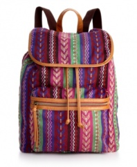 A boho-inspired backpack that'll keep you looking stylish all year long. This vibrant design from American Rag features a convenient front zip pocket and comfortable adjustable straps.