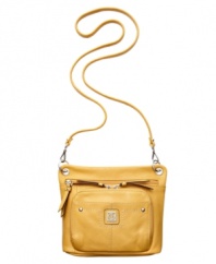Add a pop of sunny color to your wardrobe with this soft, pebble leather silhouette from Giani Bernini. Sleek, silver-tone hardware featuring signature cutout plaque, delicate dome studs and oversized zipper pulls add dimension, while plenty of pockets and compartments offer exceptional organization.