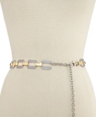 Get linked in to chic styling with this versatile chain belt from Style&co. Crafted from shiny mixed metal in an eye-catching geometric design; it's the must-have accessory of the season. Pair it with dark denim or your favorite black dress.
