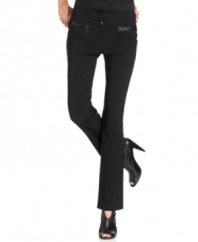 Zipper pockets add a touch of chic moto styling to Alfani's flattering bootcut petite pants. Create balance with a floaty, romantic top or go full-on sleek for an edgier look.