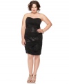 Wrap up a sexy look with Trixxi's strapless plus size dress, featuring bandage styling-- sparkle the night away!