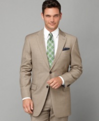 Timeless sophistication and modern comfort go hand in hand with this smooth sharkskin suit jacket from Tommy Hilfiger.