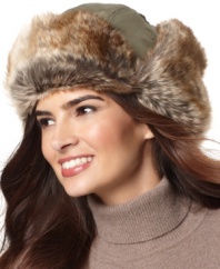 Bring on the snow! Furry trim keeps you toasty warm in this cute trapper hat by David & Young.