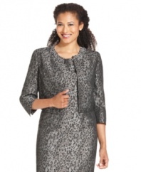 Metallic jacquard rendered in bold animal print makes a fashionable statement. Wear Kasper's jacket alone or pair it with the coordinating sheath dress for a perfectly-matched look.