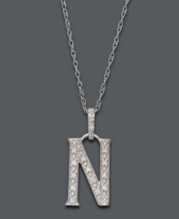 Spell it out in sparkle! This personalized initial charm necklace makes the perfect gift for Noelle or Nancy. Features sparkling, round-cut diamond accents. Setting and chain crafted in 14k white gold. Approximate length: 18 inches. Approximate drop: 1/2 inch.