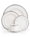 Metropolitan sensibility and modern design combine in Lenox's understated white bone china dinnerware and dishes collection. Platinum gild along the edge is enhanced by a clean, platinum geometric pattern reminiscent of architectural accents. Accent plates from the Murray Hill place settings collection feature the geometric pattern along the interior verge, with a thin platinum band along the outer rim. Qualifies for Rebate