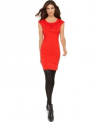 Spense's petite ponte-knit sheath is dressed up with a faux-button front placket and ribbed detail at the waist that lends even more definition. Pair with dark tights and booties for a sharp look. (Clearance)
