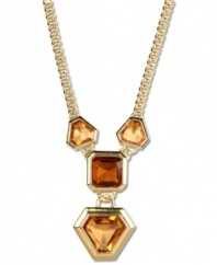 Is summer color a go? Y not! This alluring Y-necklace from Anne Klein complements you warm looks with topaz glass stones. Set in gold tone mixed metal. Approximate length: 17-inches + 2-inch extender. Approximate drop: 3 inches.