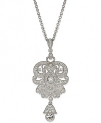 Cubic zirconias (3/4 ct. t.w.) and crystals bring serious sparkle on this pretty pendant necklace from Eliot Danori. Set in rhodium-plated mixed metal. Approximate length: 16 inches + 2-inch extender. Approximate drop: 1/2 inch.