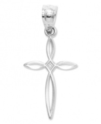 A beautiful cross is the perfect way to show your faith. This passion cross design is crafted from 14k white gold. Chain not included. Approximate length: 9/10 inch. Approximate width: 1/2 inch.