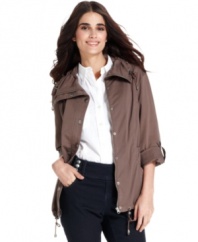 Style&co.'s anorak makes a casual-cool style statement with a drawstring-cinched collar and hem and roll-tab sleeves.