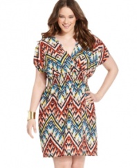 Brighten up your style line-up with American Rag's short sleeve plus size dress, broadcasting a bold print!