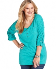 For a comfy weekend look, snag Style&co.'s three-quarter sleeve plus size henley top.