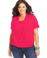 Featuring a draped front for a flattering fit, NY Collection's short sleeve plus size top is a must-get for your weekend wear.