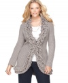 Cozy up in the warm comfort of One 7 Six's long sleeve plus size cardigan, finished by crafted trim.