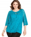 Lend a romantic feel to your style with One 7 Six's three-quarter sleeve plus size top, crafted from on-trend lace.