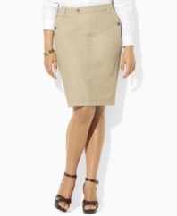 Lauren by Ralph Lauren's classic plus size skirt is rendered in lightweight denim with chic details for season-spanning style.
